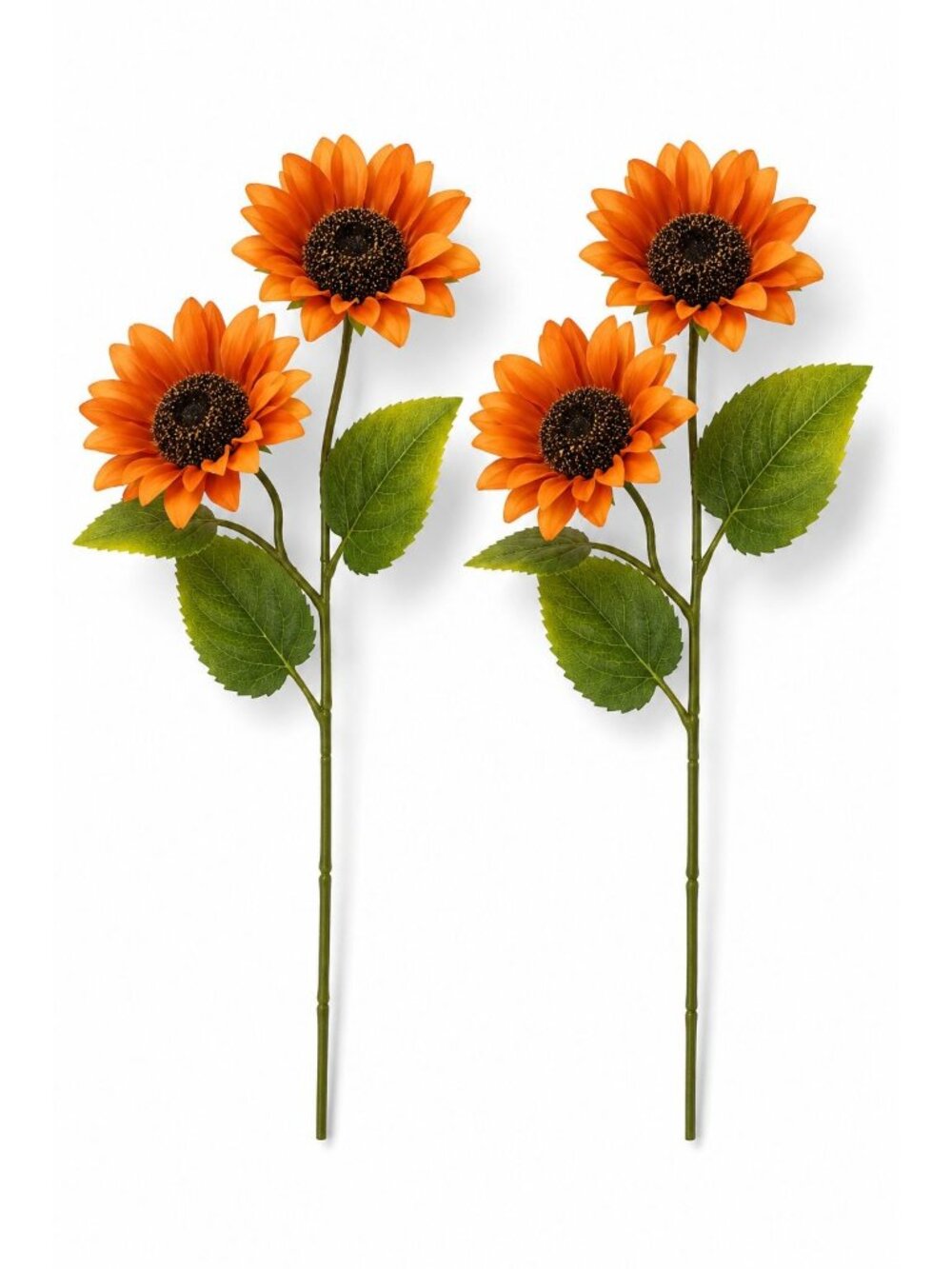 Orange Faux Silk Sunflower Stems Set of 2, 19 Inch Artificial Fall Flowers